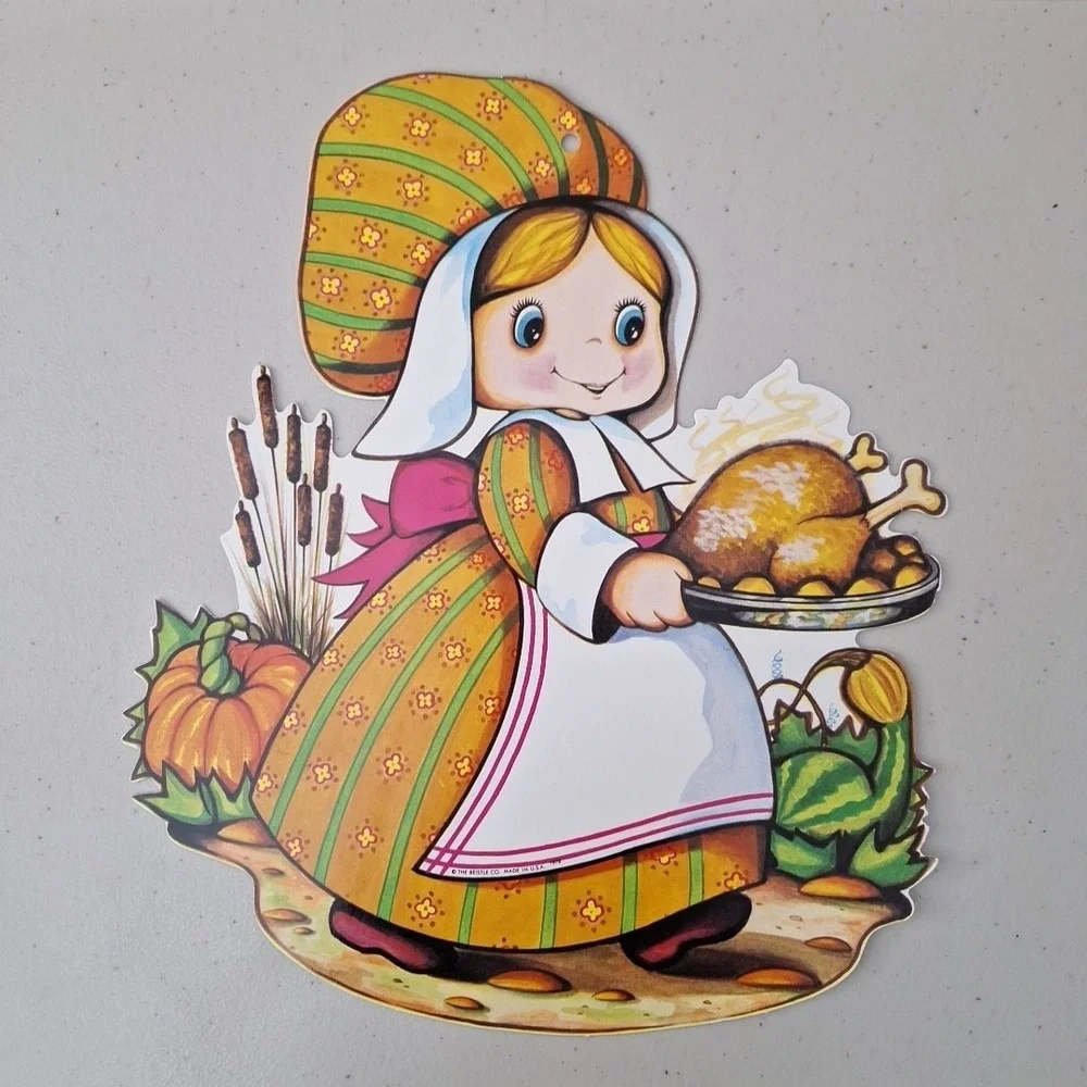 4 Beistle 1978 Vintage Die Cut Thanksgiving Pilgrims Native American